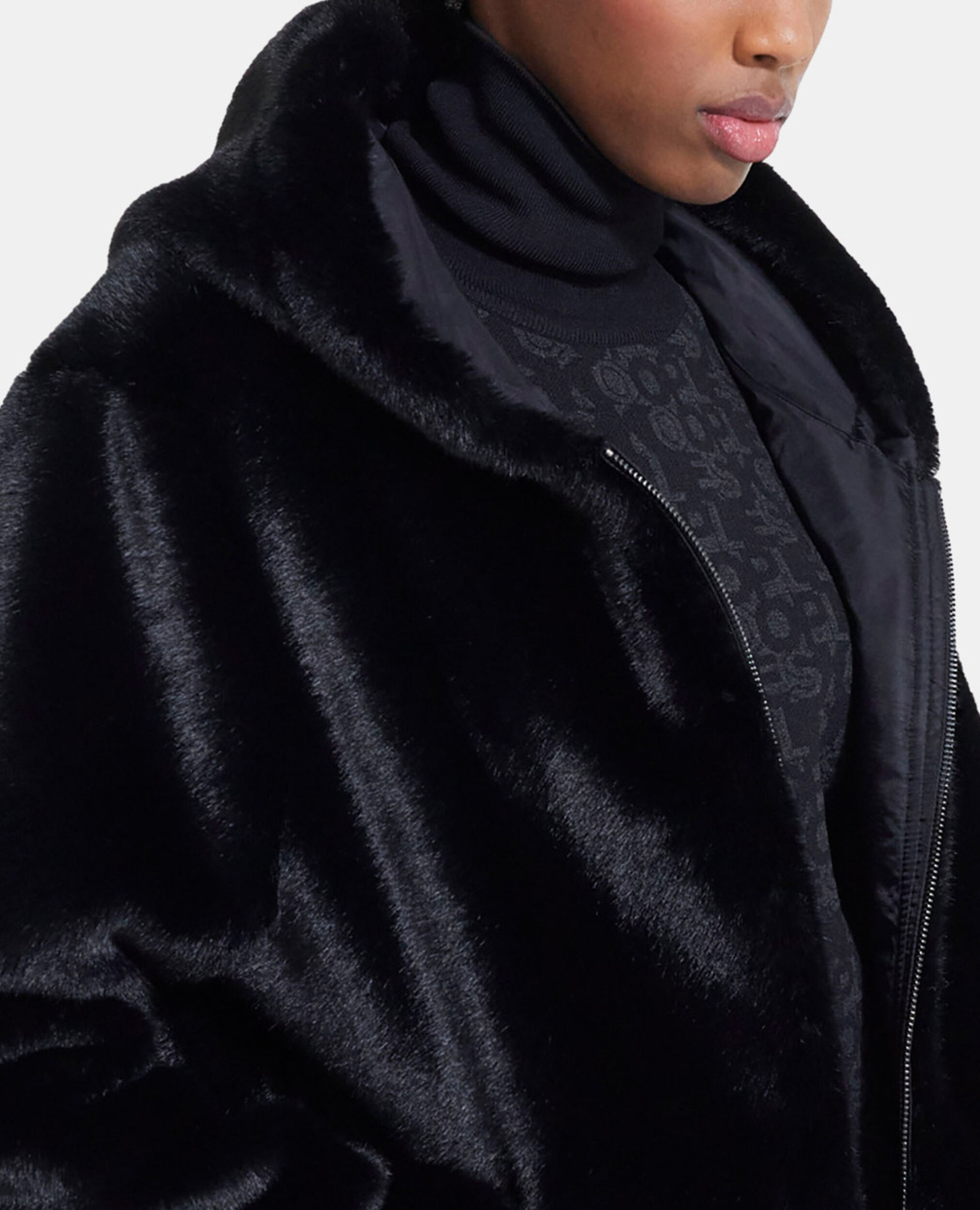 Manteau fausse fourrure à capuche noir, BLACK, hi-res image number null