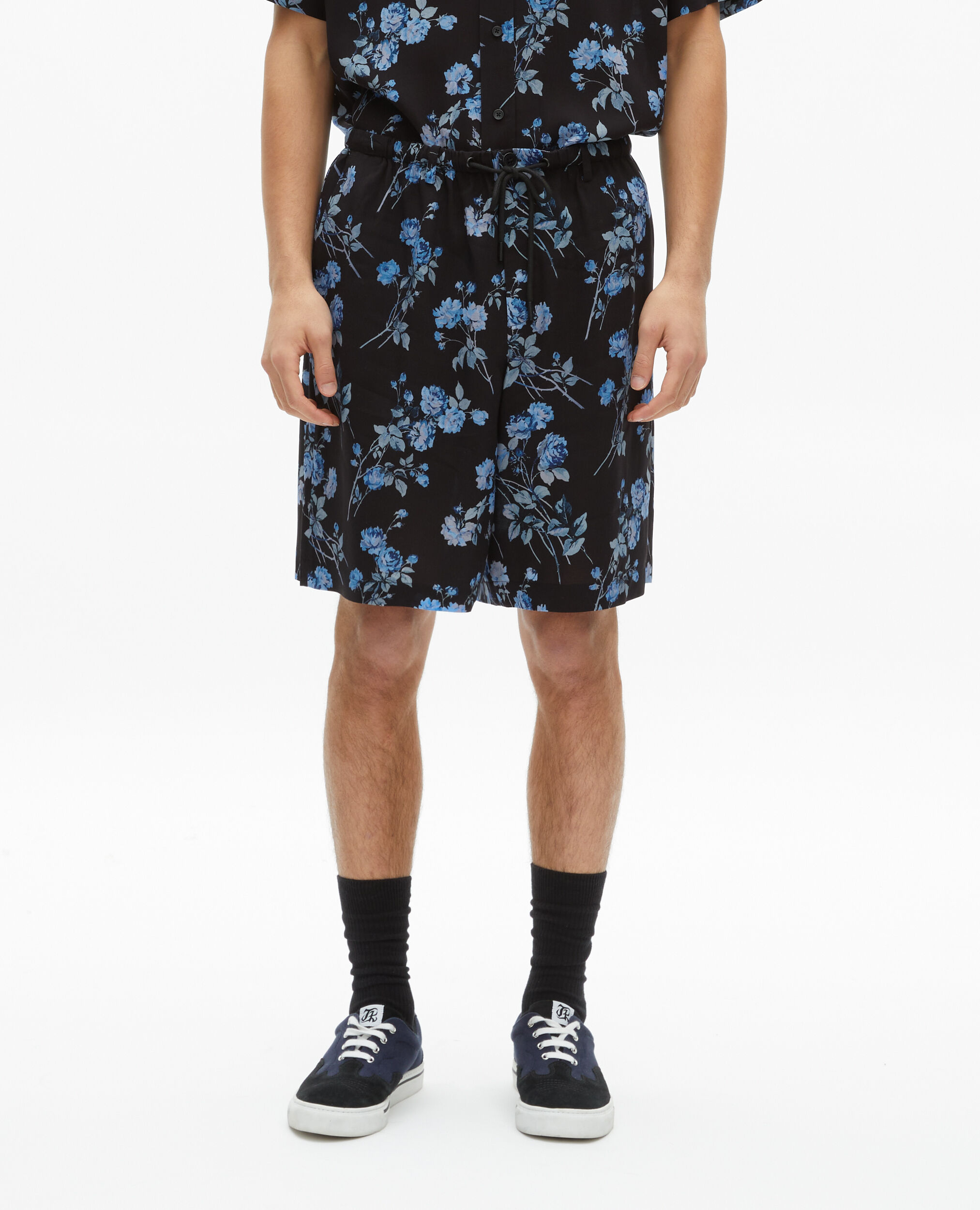 'Neon roses' print Bermuda shorts, BLACK BLUE, hi-res image number null