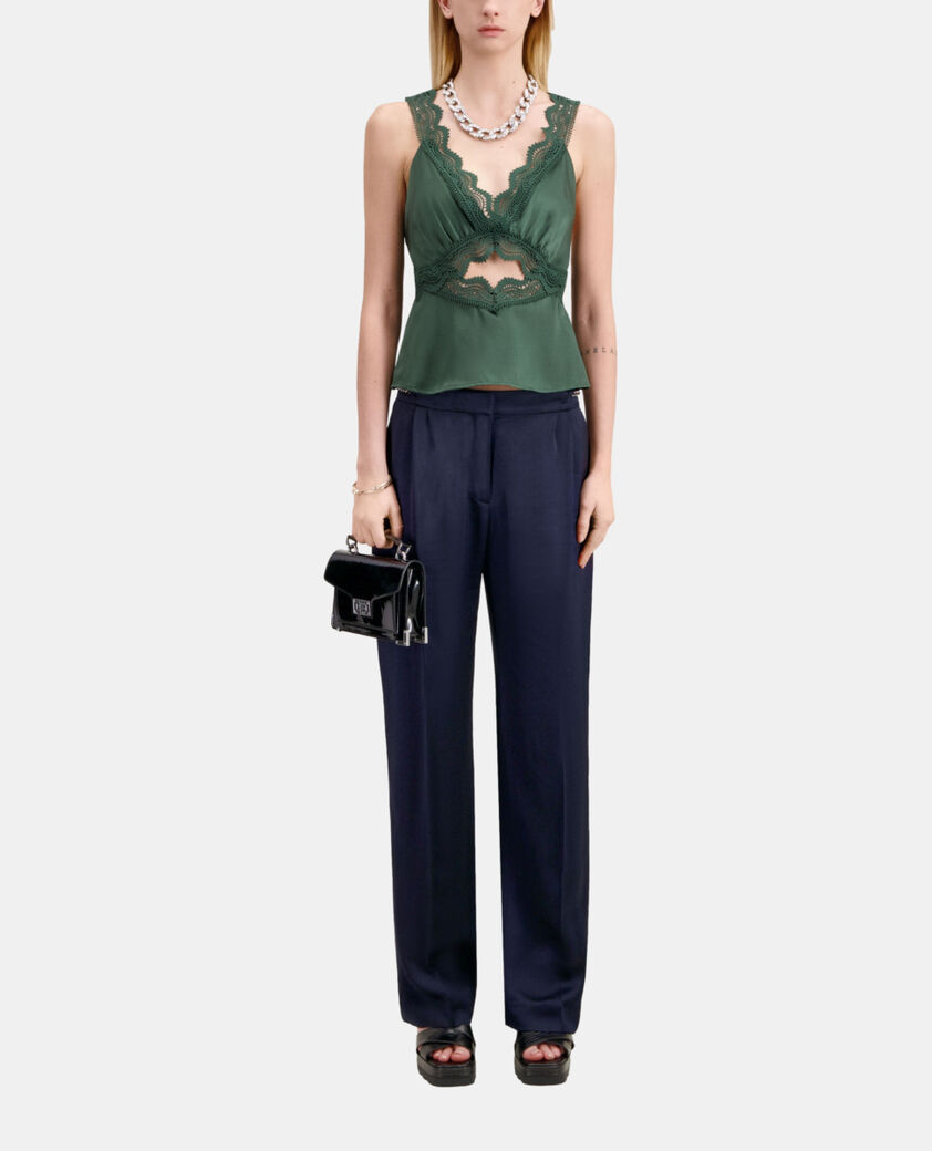 The Kooples WOMEN NAVY navy blue trousers with chains
