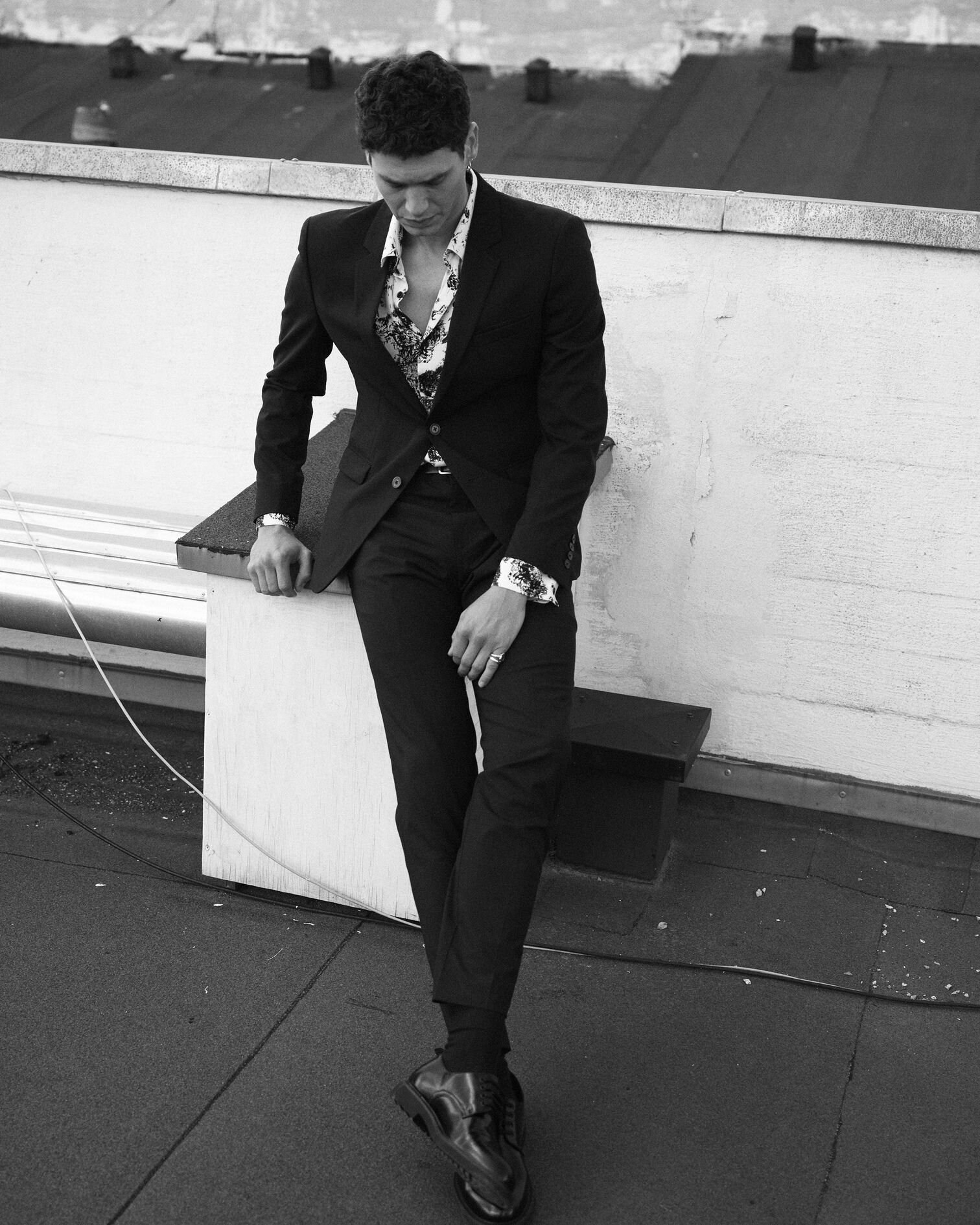 Slim-fit black wool suit jacket, BLACK, hi-res image number null