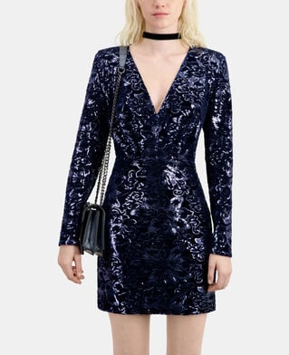 The Kooples FEMME NAVY robe courte en velours avec sequins bleu