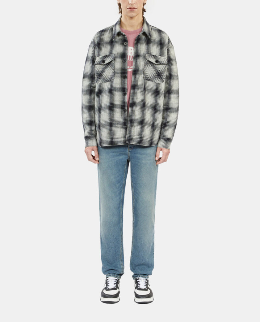 The Kooples HOMME GREY BLACK blouson à capuche type surchemise à carreaux