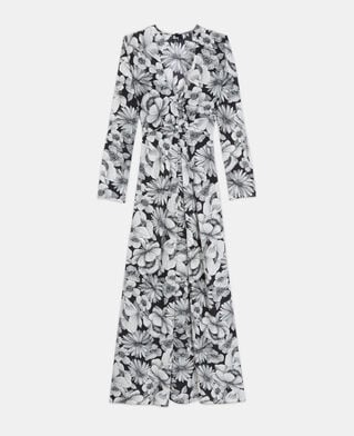 The Kooples WOMEN BLACK WHITE long floral silk dress
