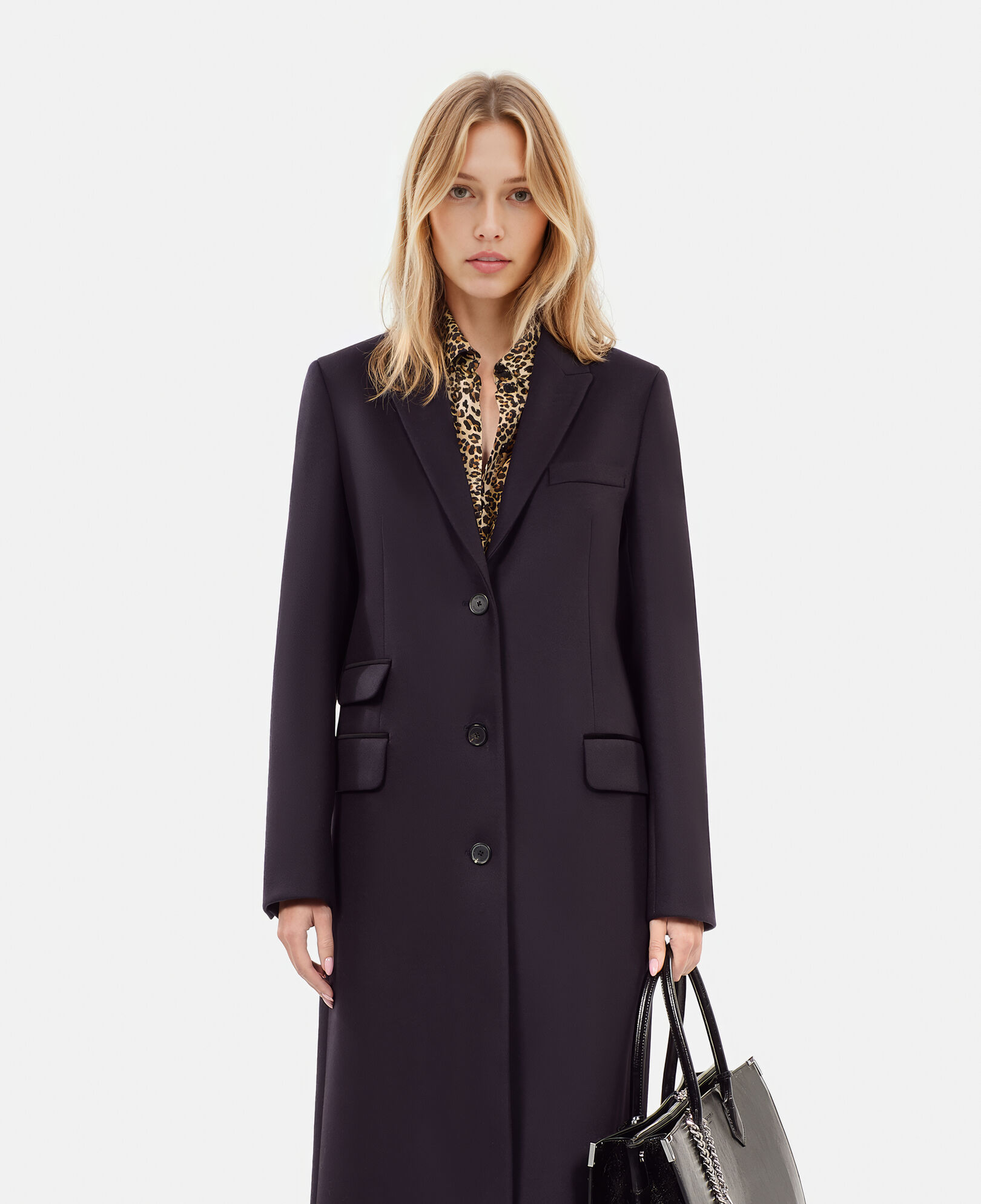 The Kooples WOMEN NAVY long navy blue wool-blend coat