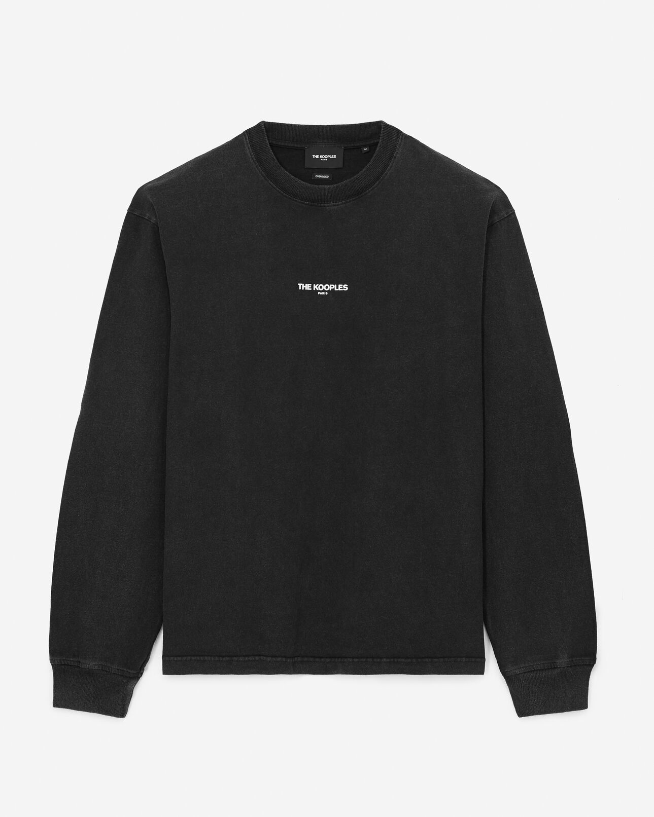 The Kooples MEN BLACK WASHED faded black cotton t-shirt with chest logo