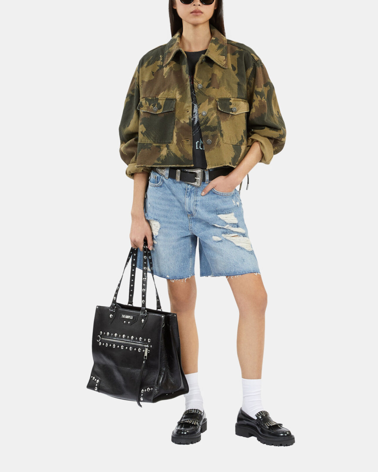 The Kooples WOMEN CAMOUFLAGE short camouflage denim jacket