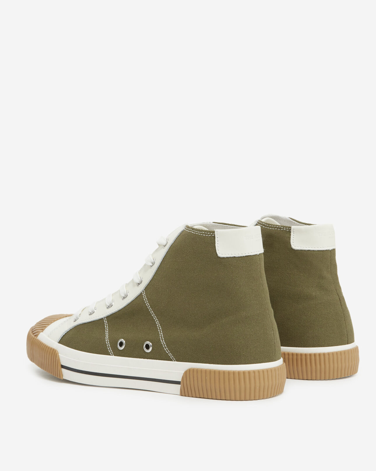 The Kooples MIXED KAKI khaki high-top lace-up canvas sneakers