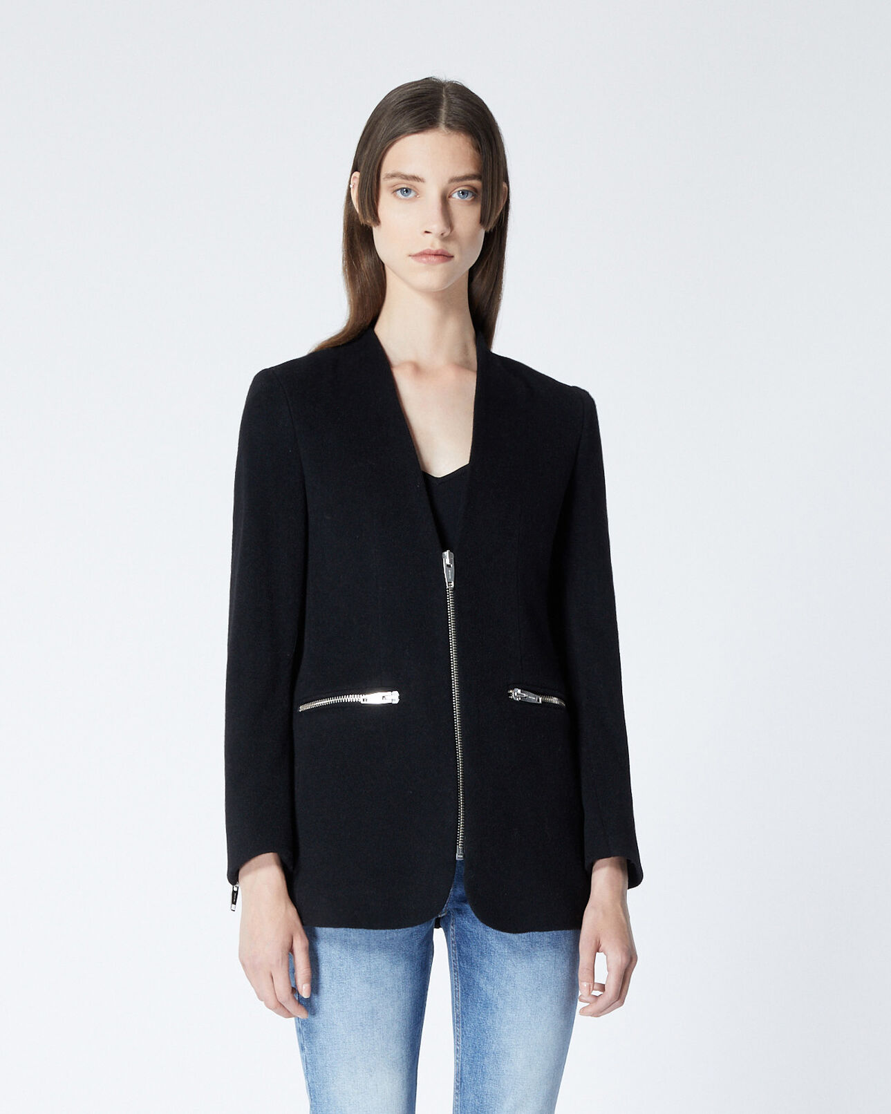 The Kooples FEMME BLACK veste noire laine cachemire zippée