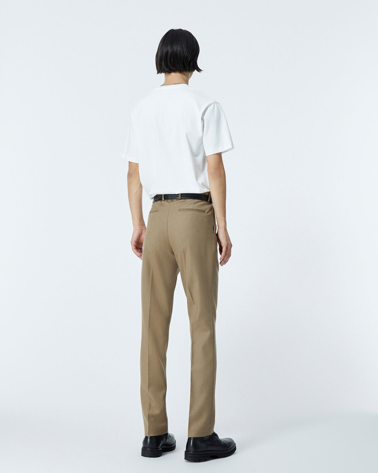 The Kooples MEN CAMEL camel-colored wool pants w/leather detail