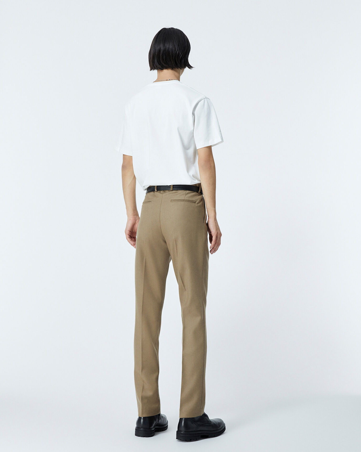 Camel-colored wool pants w/leather detail, CAMEL, hi-res image number null