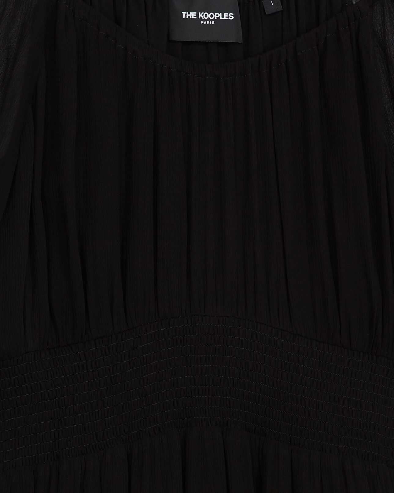 The Kooples DAMEN BLACK langes schwarzes kleid mit gesmokten details