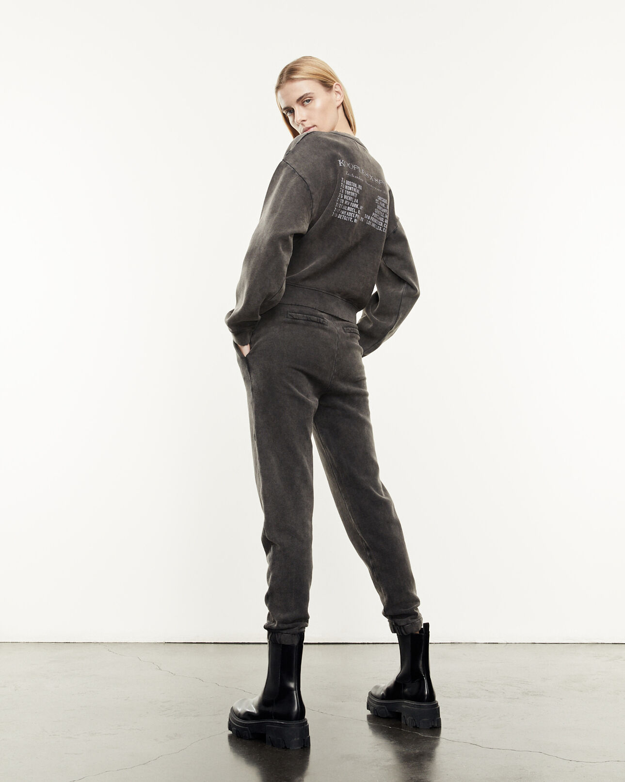The Kooples FEMME BLACK WASHED jogging noir délavé à taille élastique