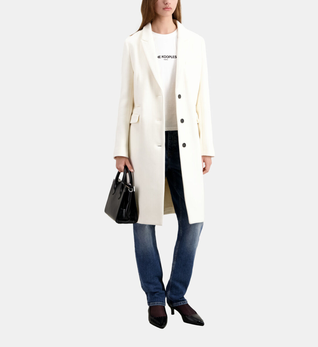 Long ecru coat in wool blend