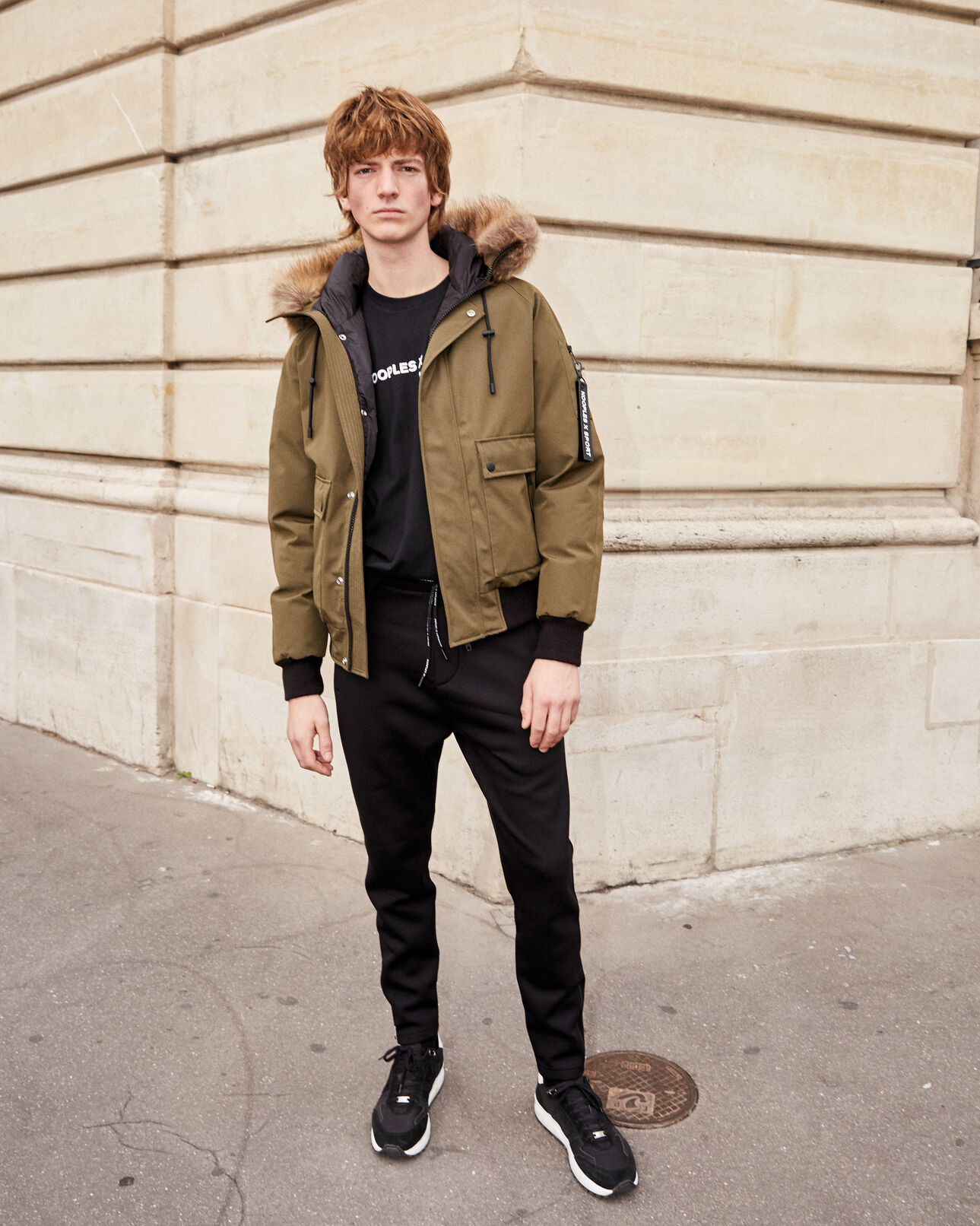 The Kooples HOMME KAKI doudoune courte kaki à capuche fourrée