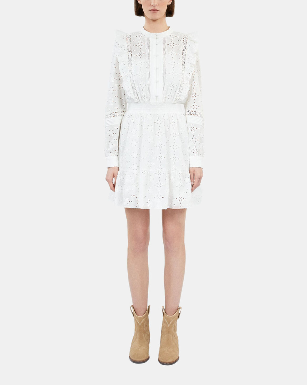 The Kooples WOMEN WHITE short white dress in english embroidery
