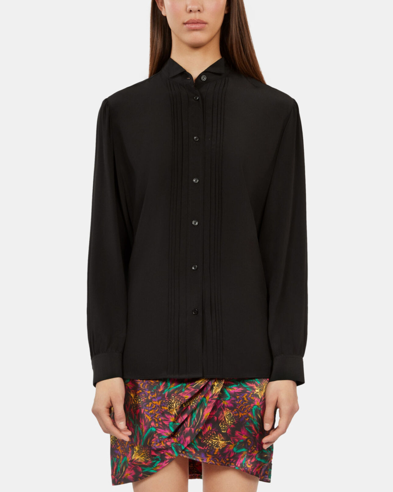 The Kooples WOMEN BLACK black silk shirt with pleating