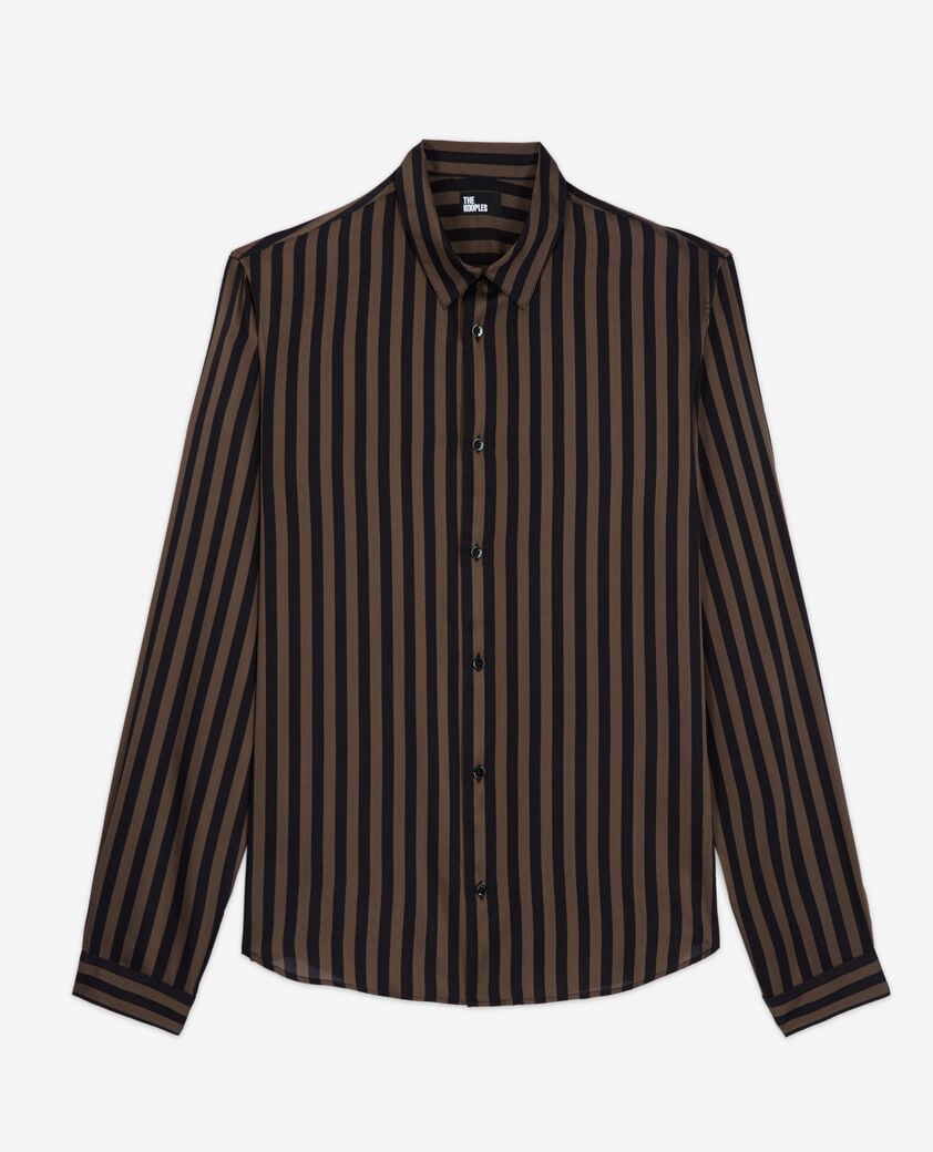 The Kooples HOMME BLACK BEIGE chemise col classique à rayures