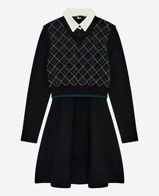 The Kooples FEMME BLACK DARK GREEN robe courte en maille &agrave; carreaux noire