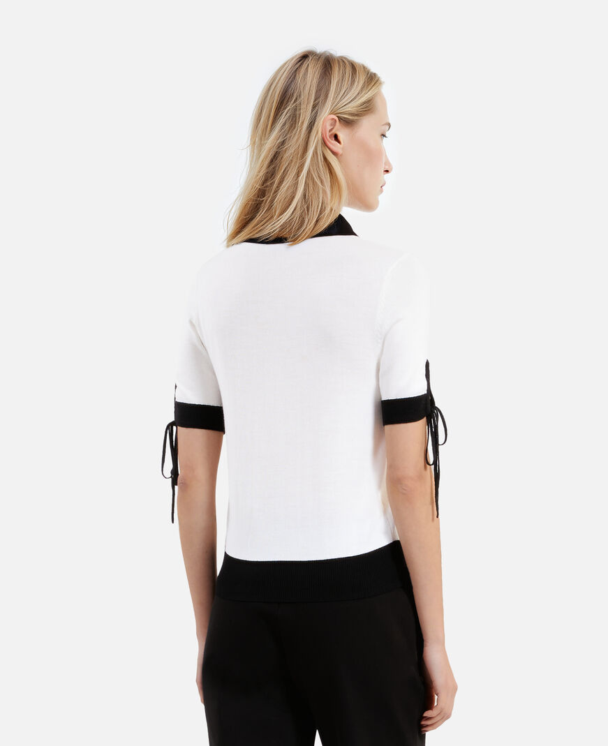 The Kooples WOMEN BLACK-ECRU short-sleeved ecru wool sweater