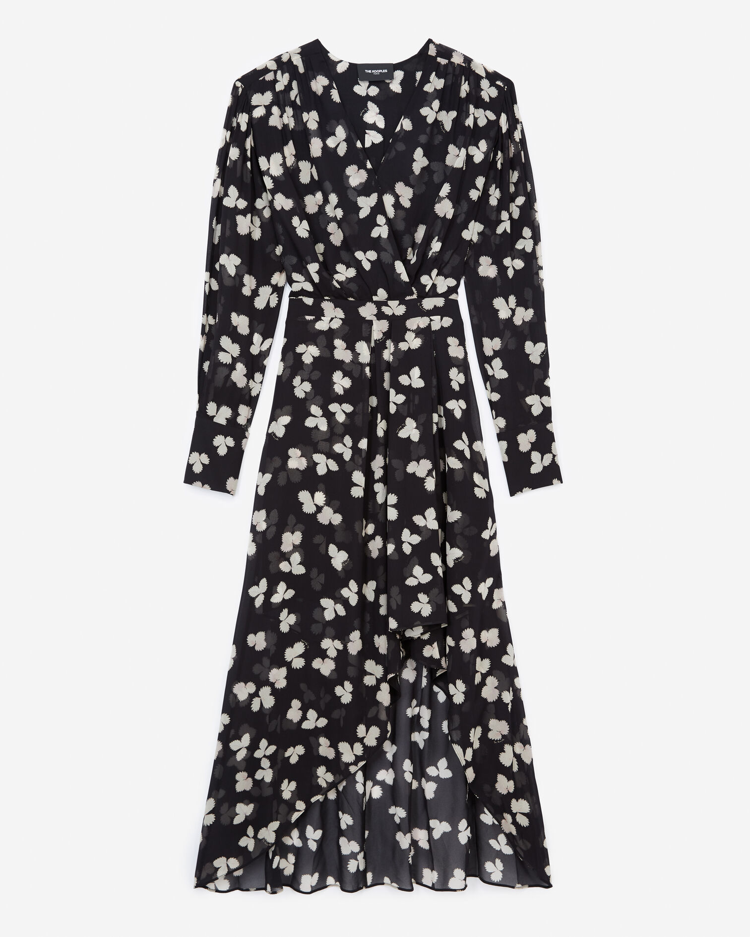 Robe longue noire fleurie asymétrique, BLACK-ECRU, hi-res image number null