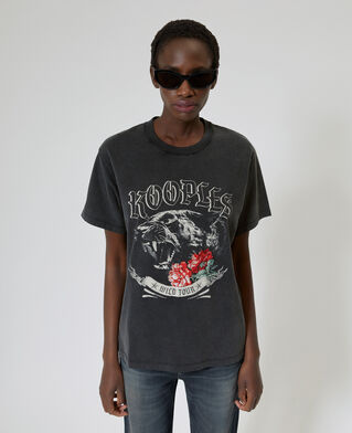 The Kooples FEMME BLACK WASHED t-shirt avec s&eacute;rigraphie noir