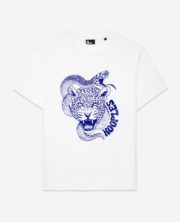 t-shirt blanc avec flocage snake leopard