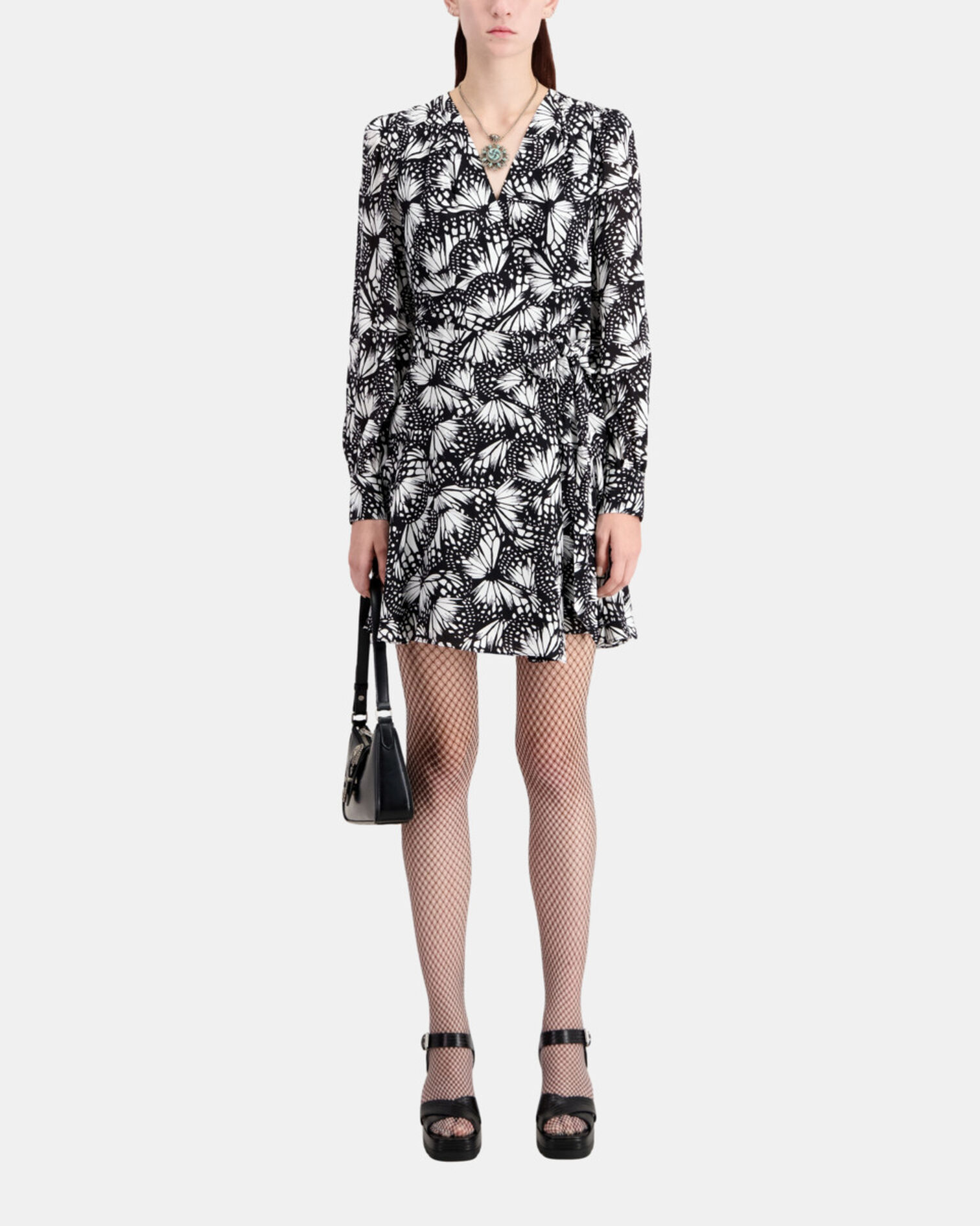 Robe portefeuille courte imprimée, BLACK WHITE, hi-res image number null