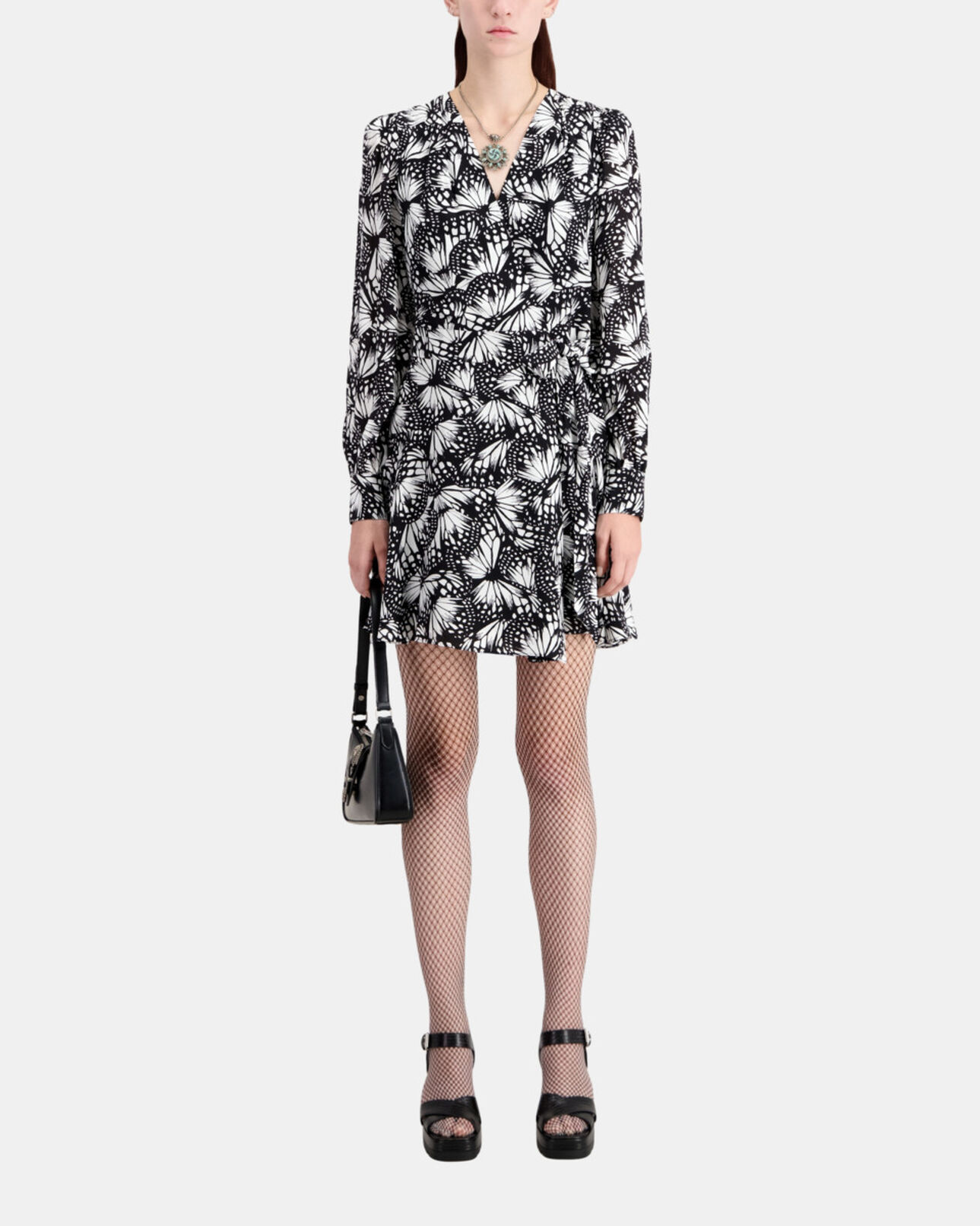 The Kooples WOMEN BLACK WHITE short printed wrap dress