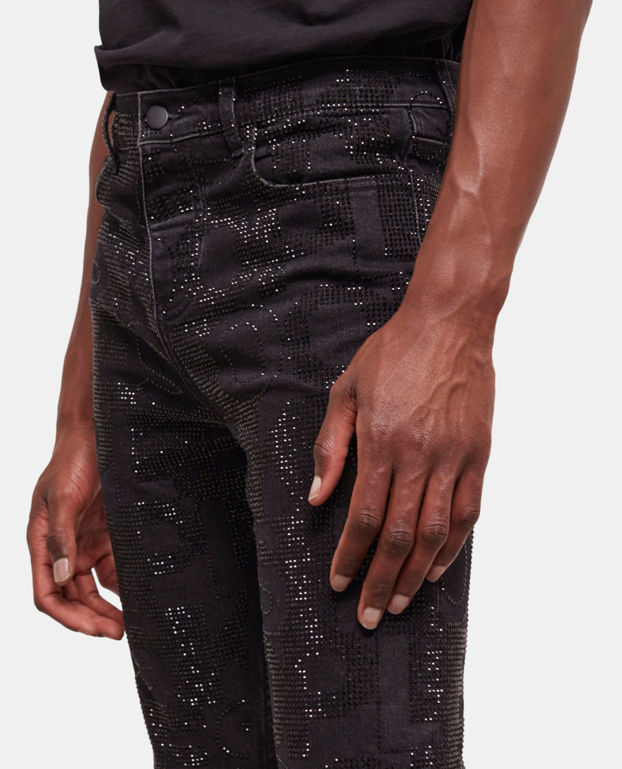 Jean slim à strass noir, BLACK WASHED, hi-res image number null