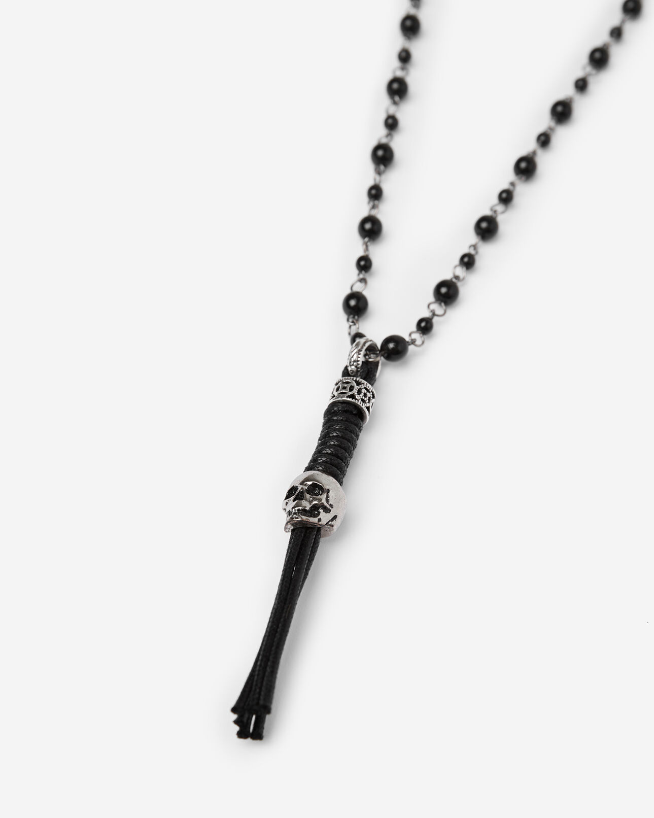 The Kooples MIXED BLACK black pearl necklace with silver skull