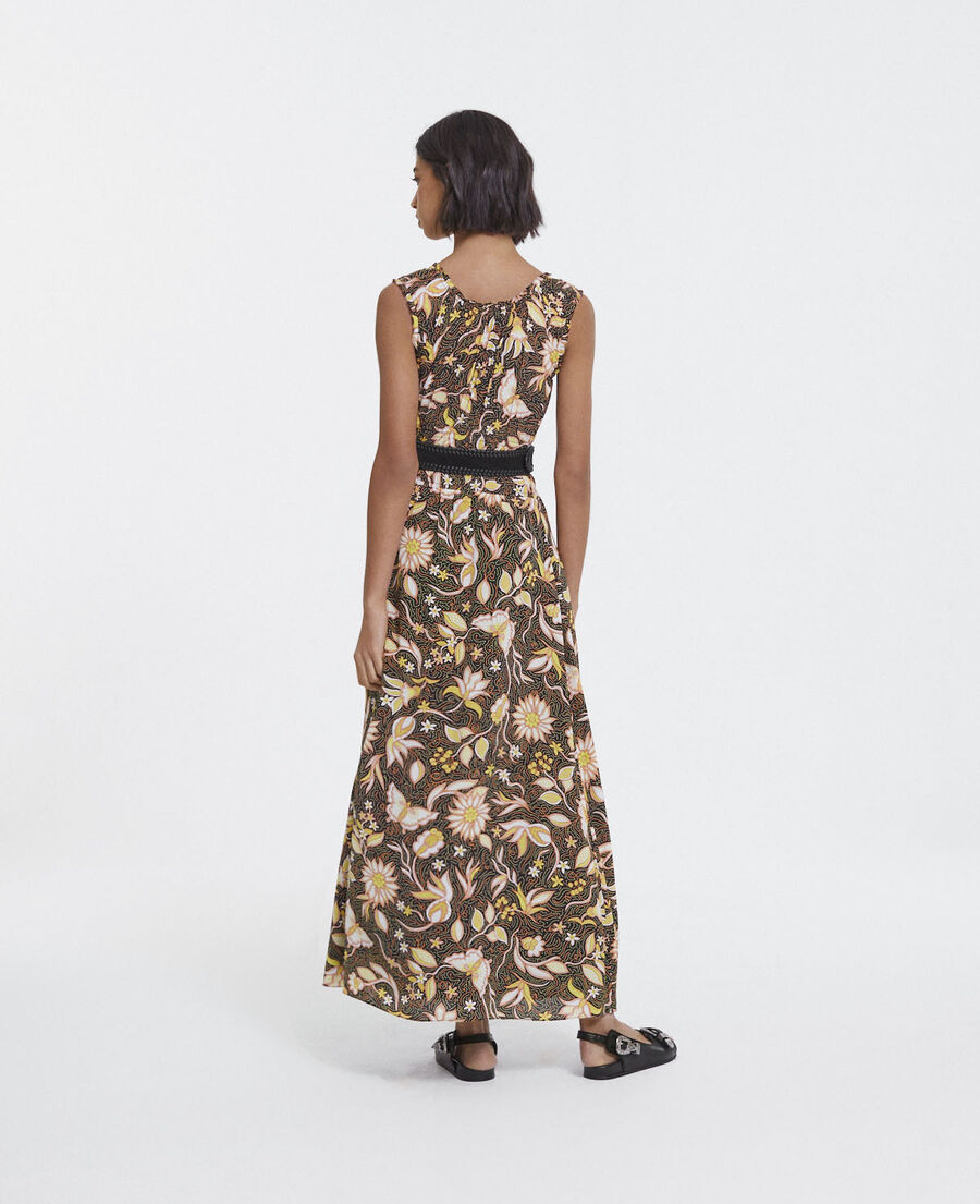 black long summer dress with all-over floral motif