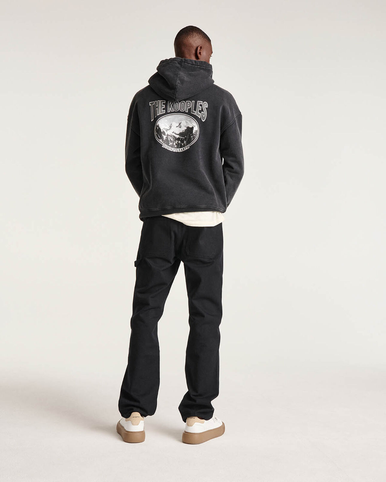 The Kooples MEN BLACK WASHED cotton black hoodie with printed logo