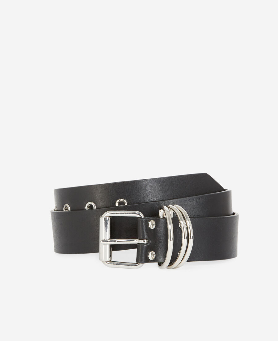 Plain black leather belt with rings The Kooples