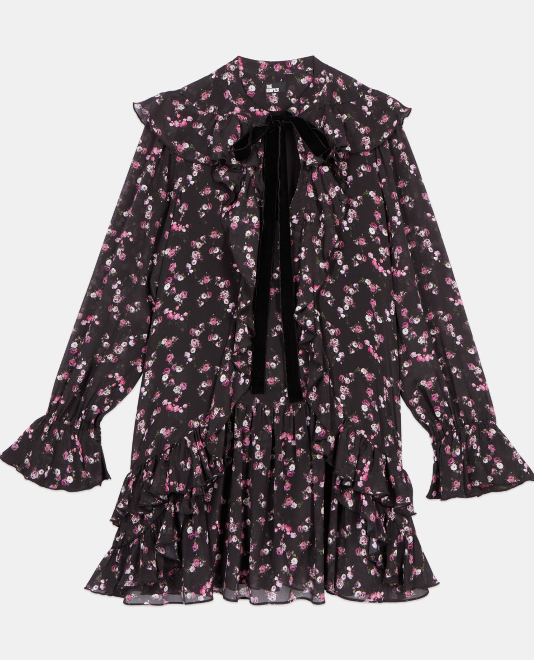 Robe courte à volants imprimé fleuri, BLACK, hi-res image number null
