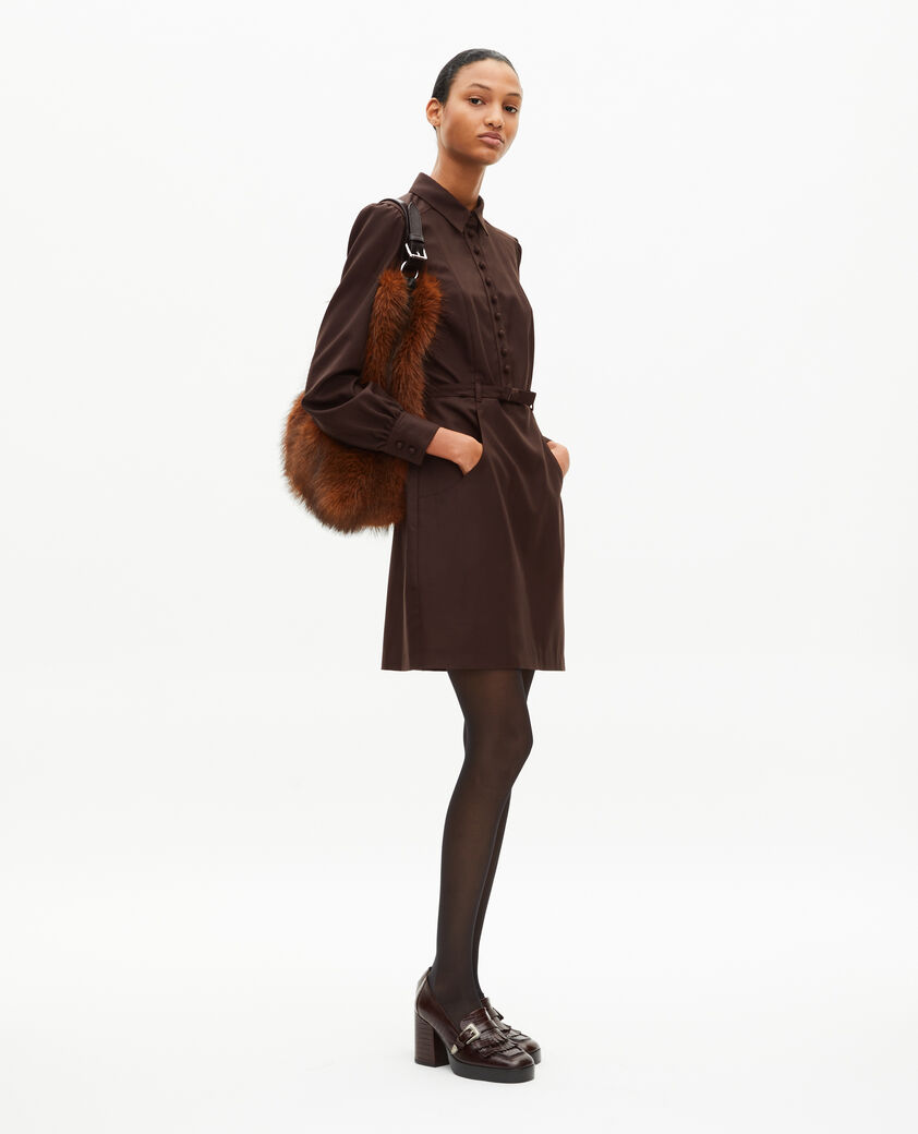 The Kooples WOMEN CHOCOLATE short dress in brown wool