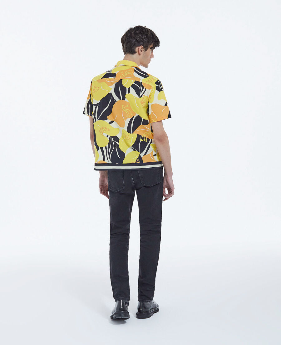 yellow cotton shirt with hibiscus print