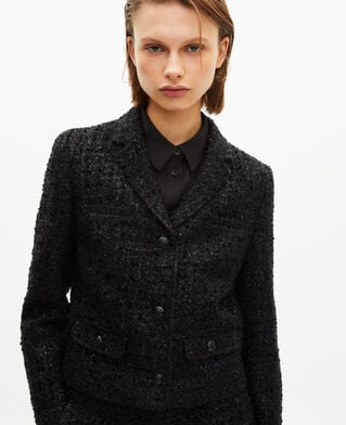 The Kooples WOMEN BLACK short jacket in shiny black tweed
