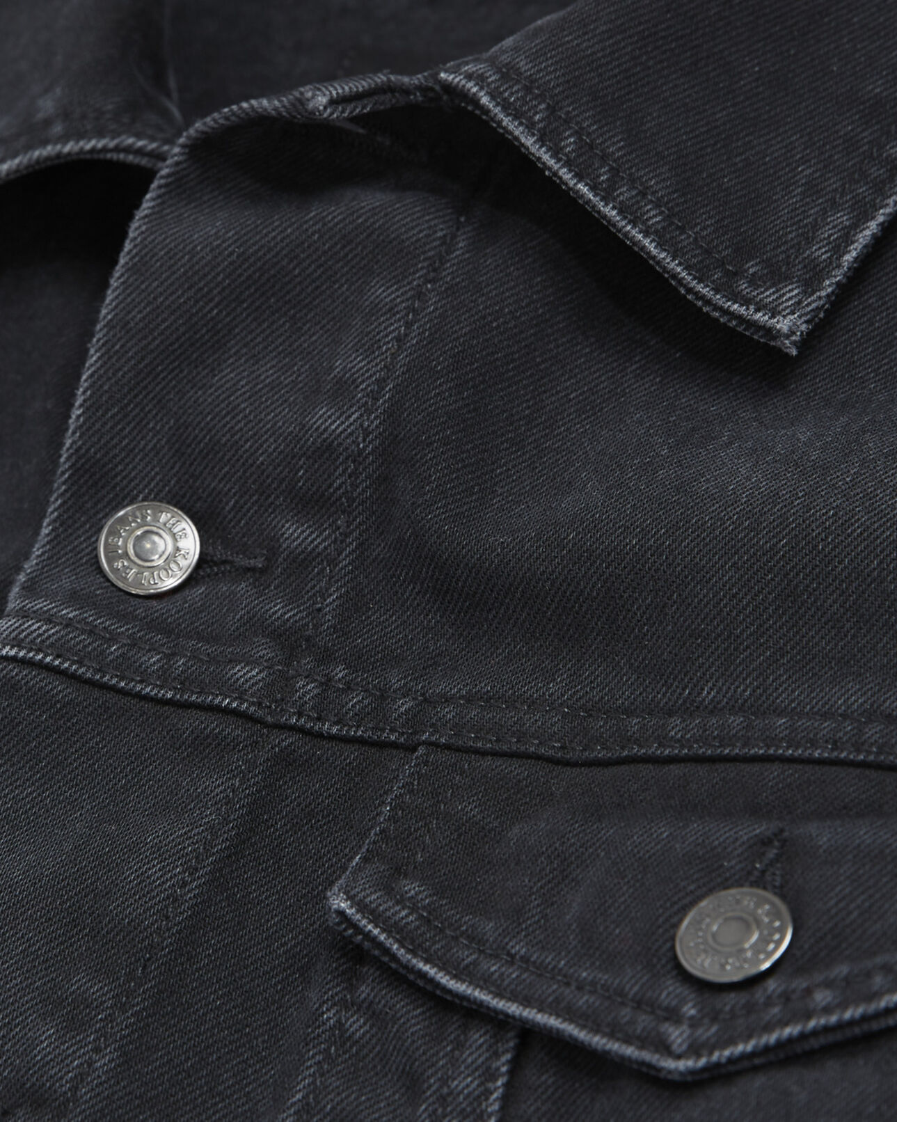 The Kooples MEN BLACK WASHED black faded denim jacket with chest pockets