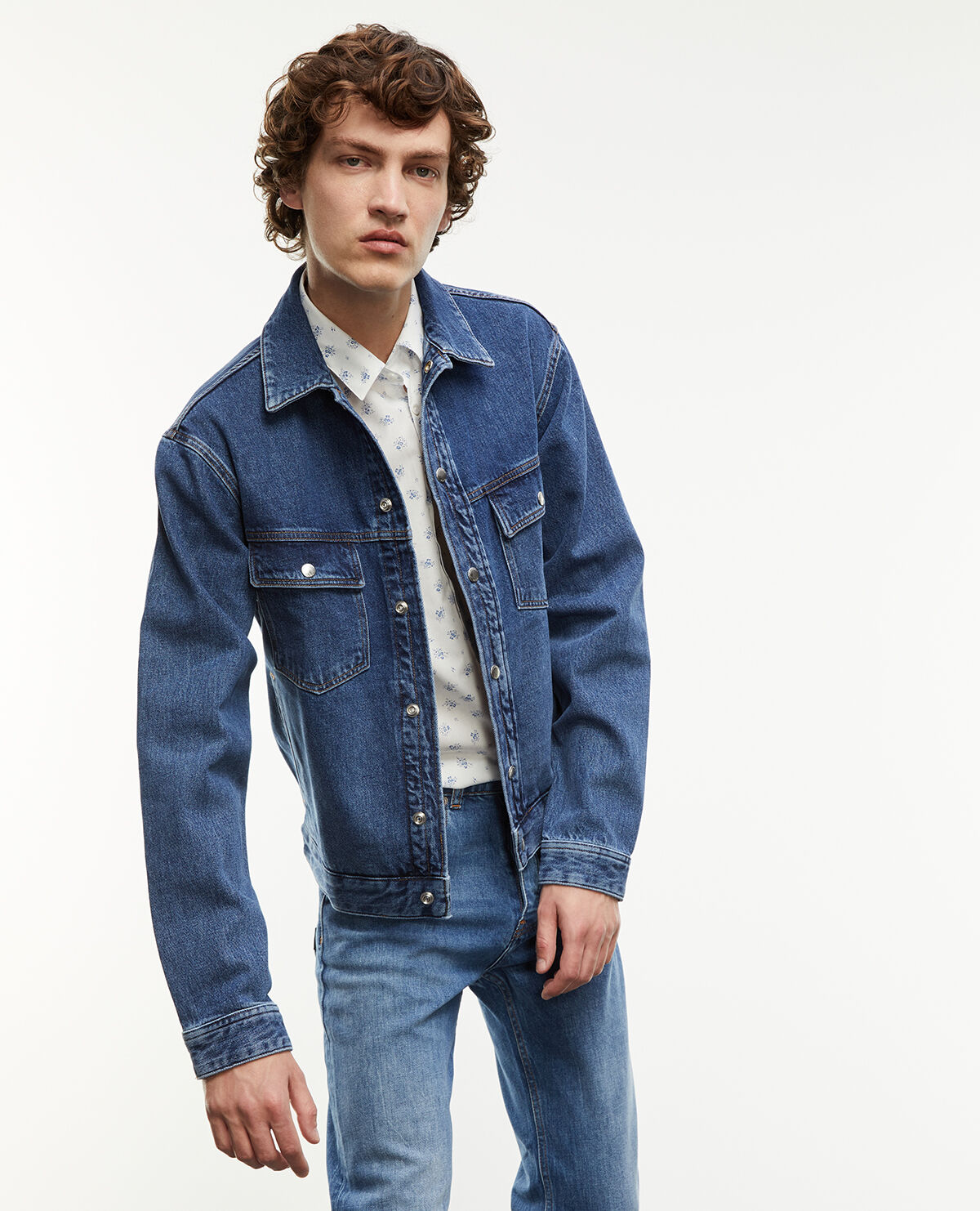 Blouson jean bleu boutons pression The Kooples