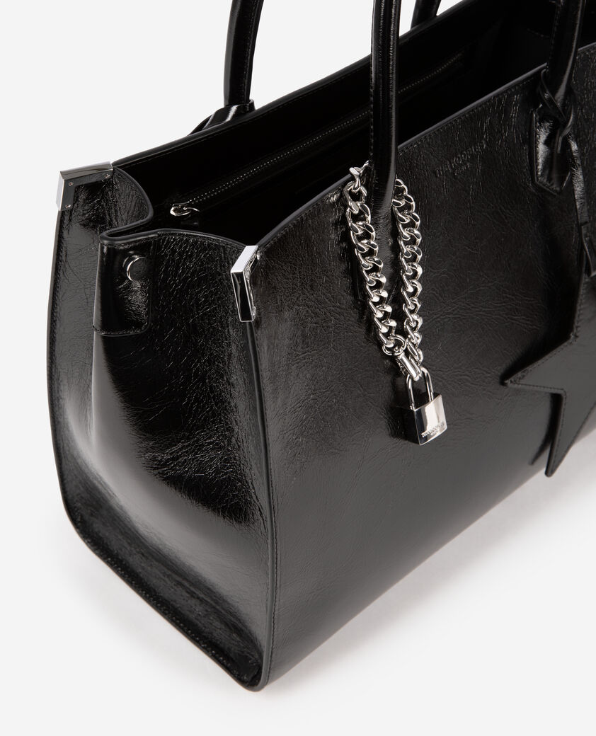 The Kooples MUJER BLACK bolso tote ming l en piel agrietada negra