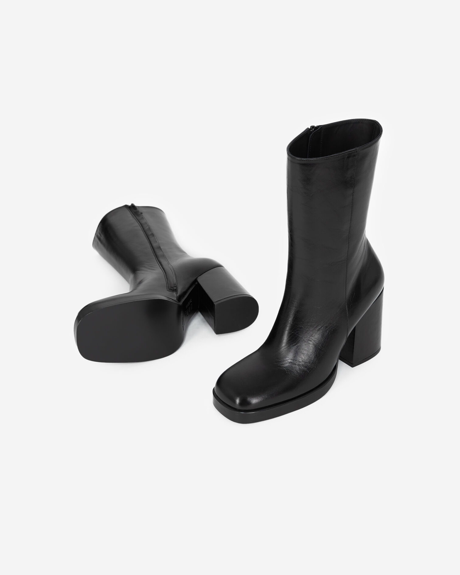 Schwarze Stiefeletten Glacé-Leder mit Absatz, BLACK, hi-res image number null