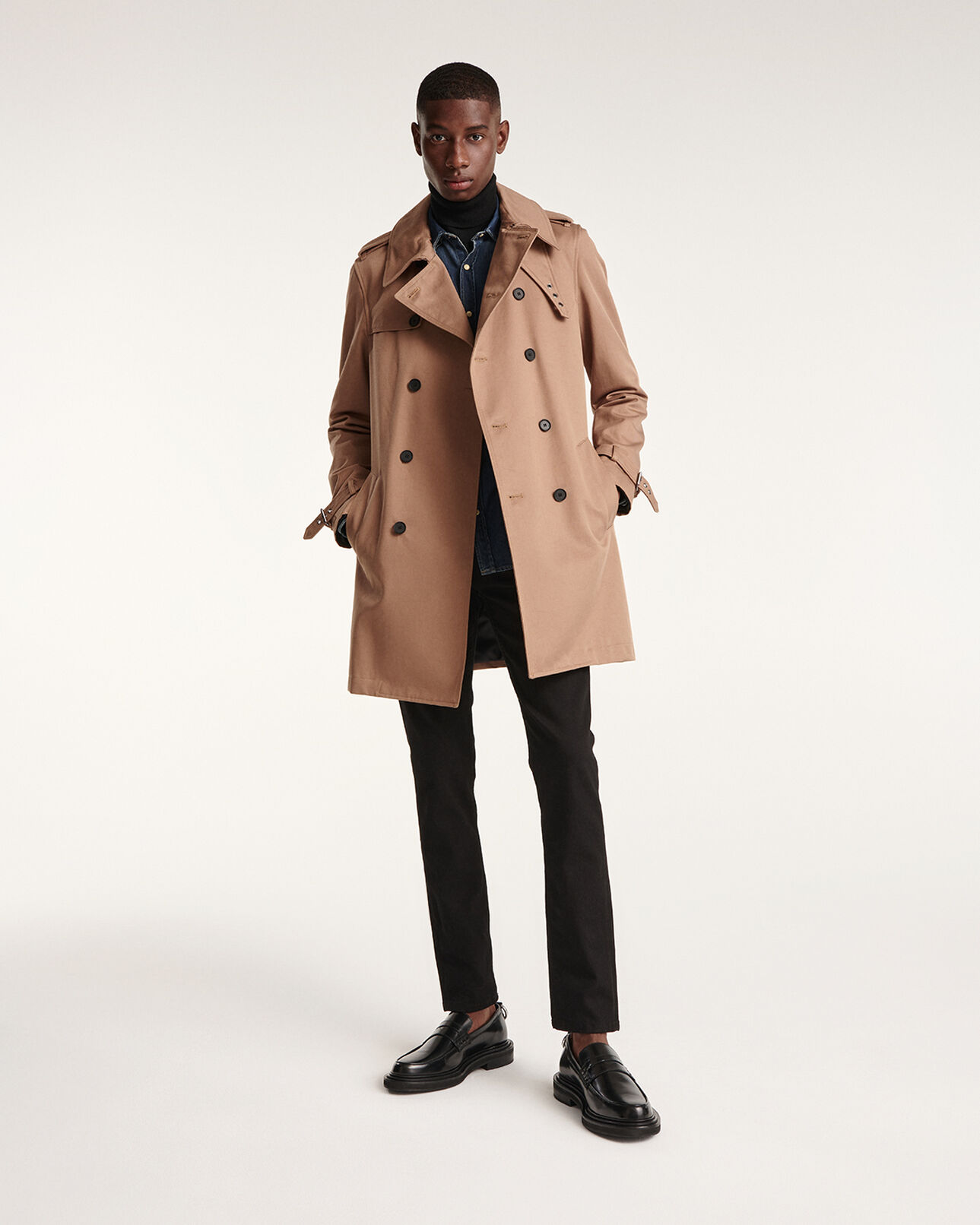 The Kooples MEN BEIGE beige belted double-breasted trench coat