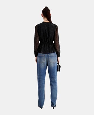 The Kooples FEMME BLACK top noir à pois en fil argenté