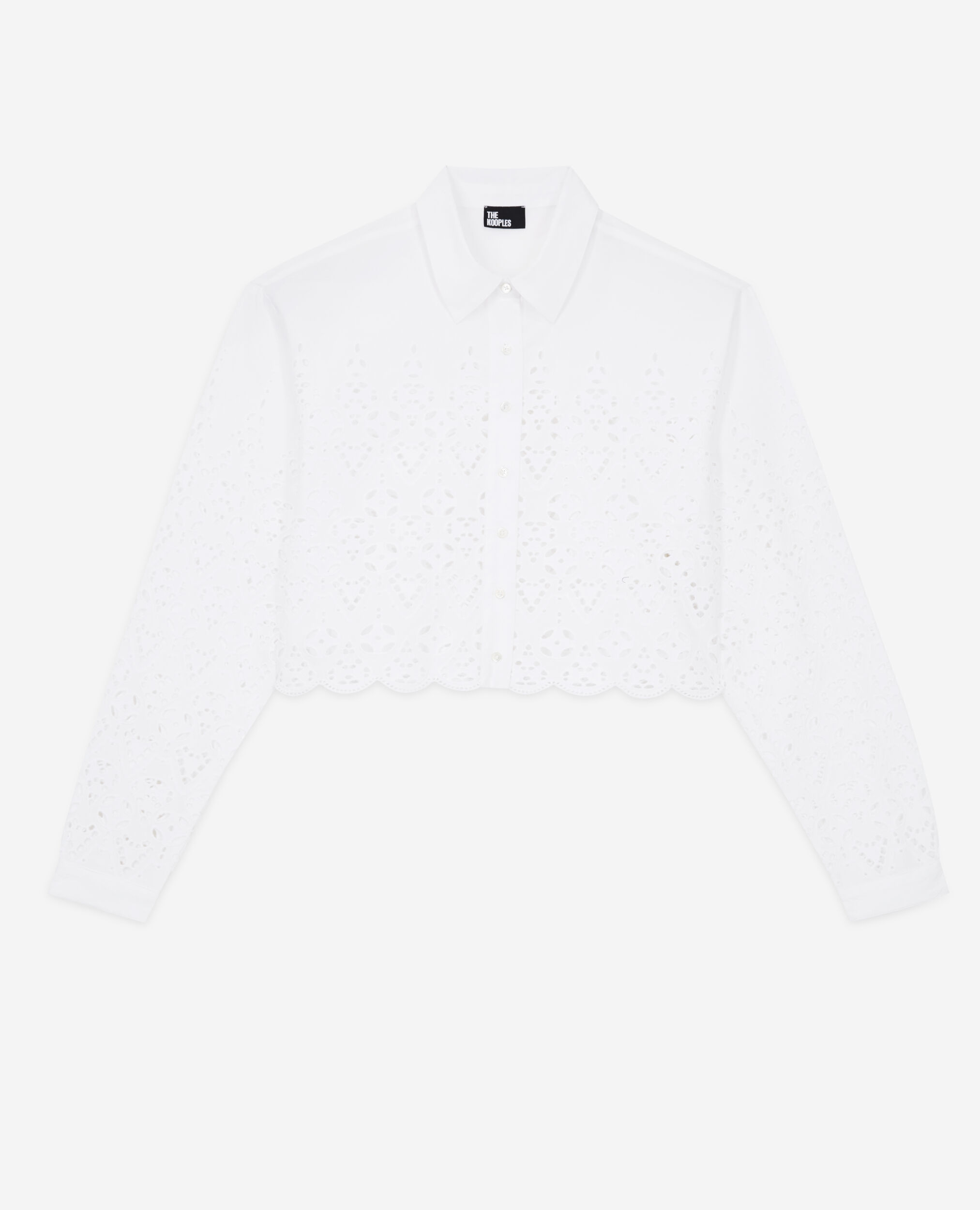 Short white shirt with broderie anglaise, WHITE, hi-res image number null