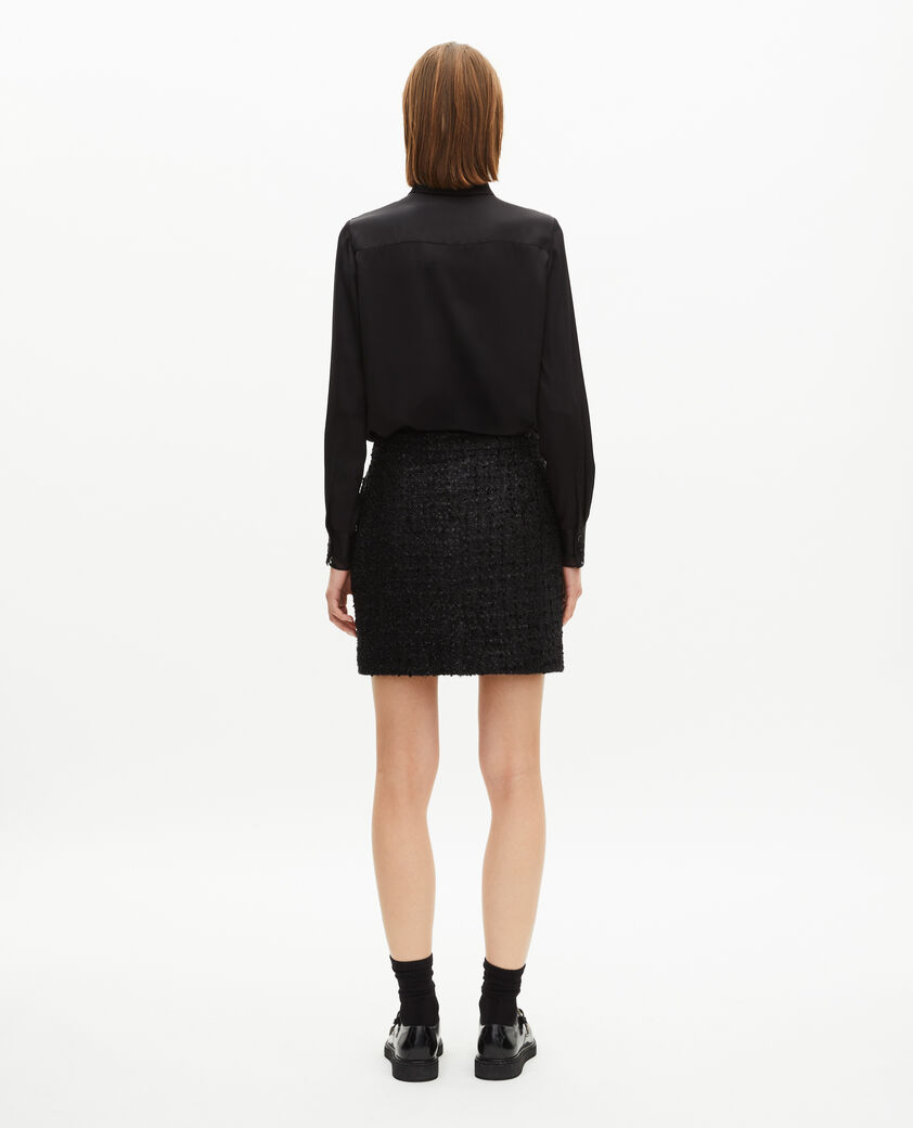 The Kooples WOMEN BLACK short skirt in shiny black tweed
