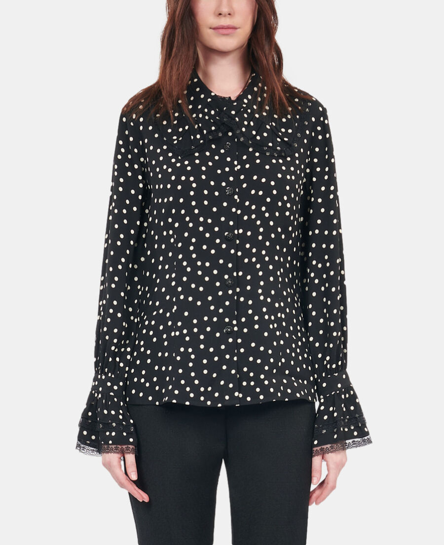 The Kooples DAMEN BLACK WHITE schwarzes hemd mit punkten