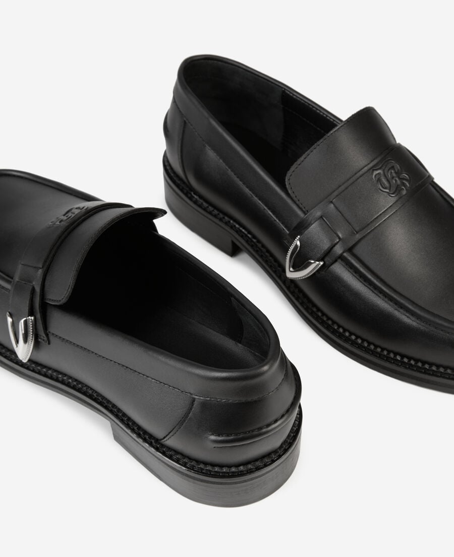 The Kooples HOMME BLACK mocassins en cuir noir avec empiècements métalliques