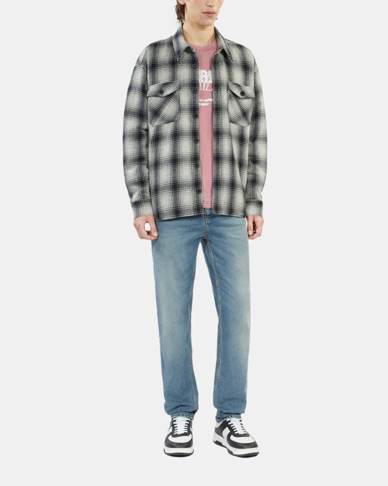 The Kooples MEN GREY BLACK checkered wool-blend overshirt jacket
