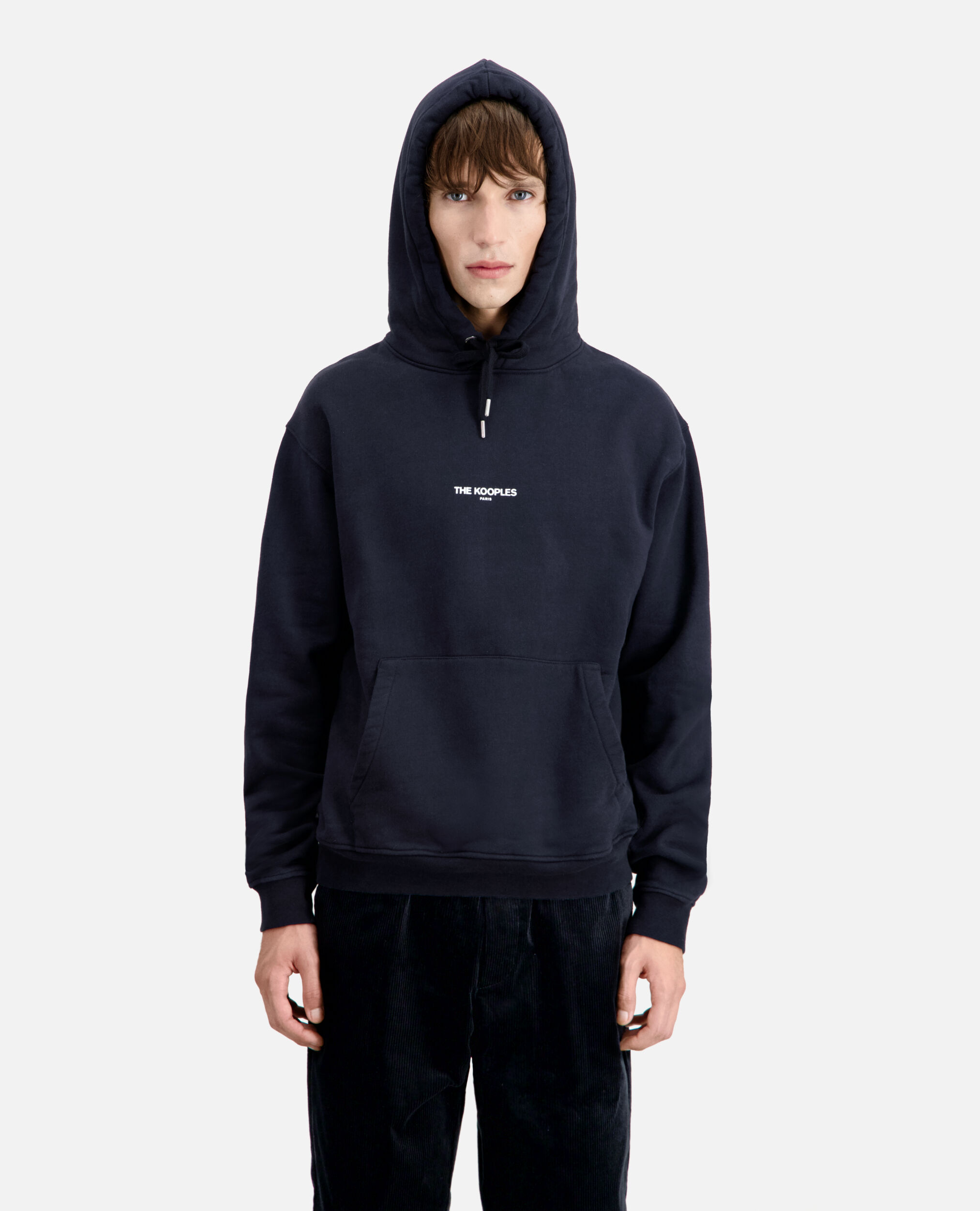 Black hoodie in cotton with printed logo, BLACK, hi-res image number null