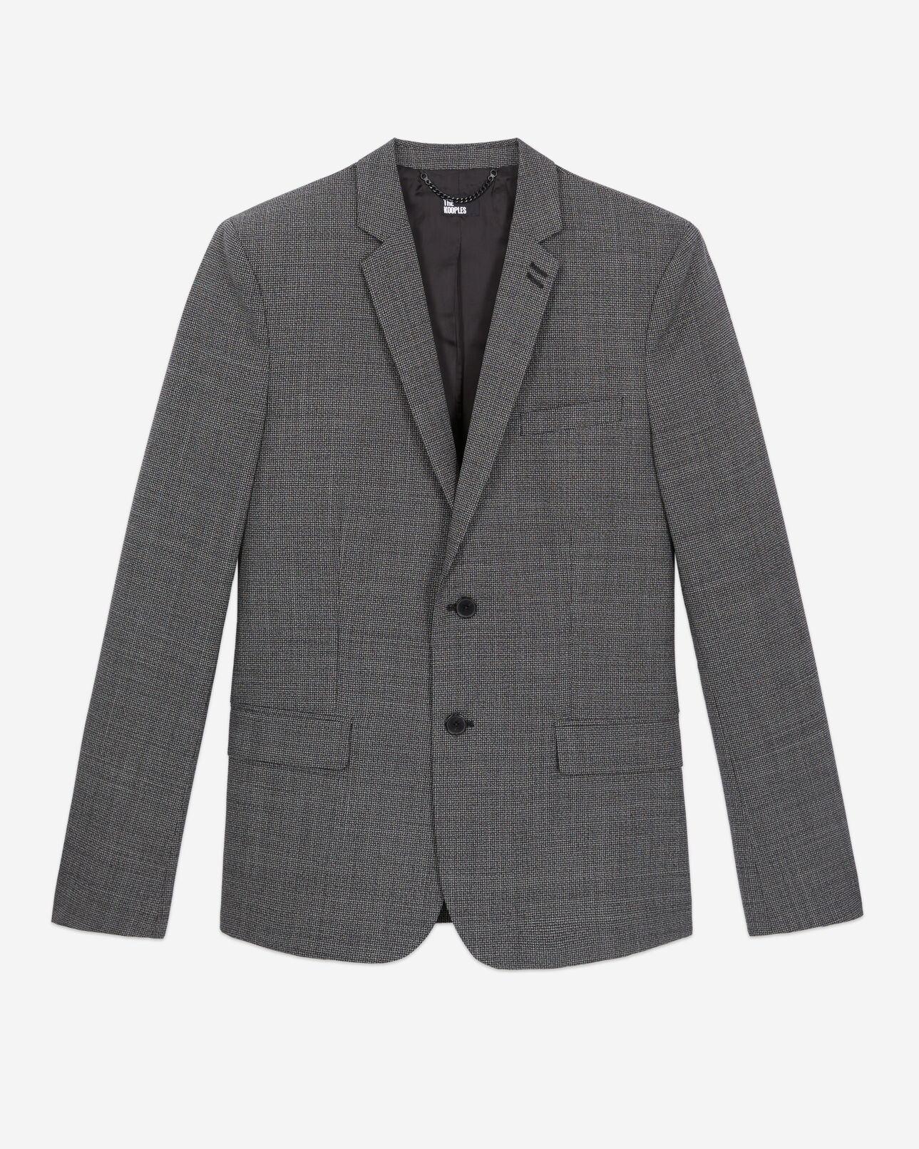 The Kooples HOMME BLACK-ECRU veste de costume noire en laine à micro motifs